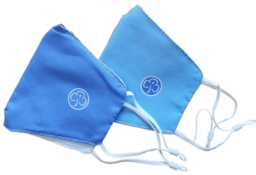 Blue fabric Covid masks with Girlguiding UK logo