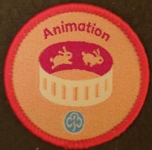 Ranger Animation badge dark pink.  Zoetrope with leaping rabbit film logo.